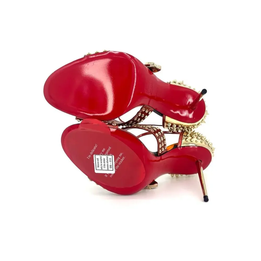 Christian Louboutin Wosandal Pic 100 Rodeo Fire Red Spike High Heel Sandals 39
